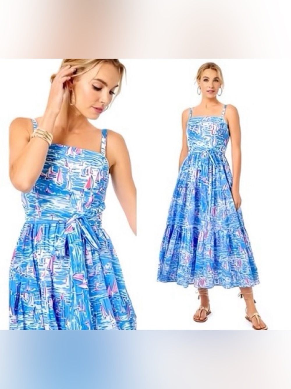 NWT Lilly Pulitzer Analeese Midi Dress, Zanzibar Blue Boatylicious Print, Size 4